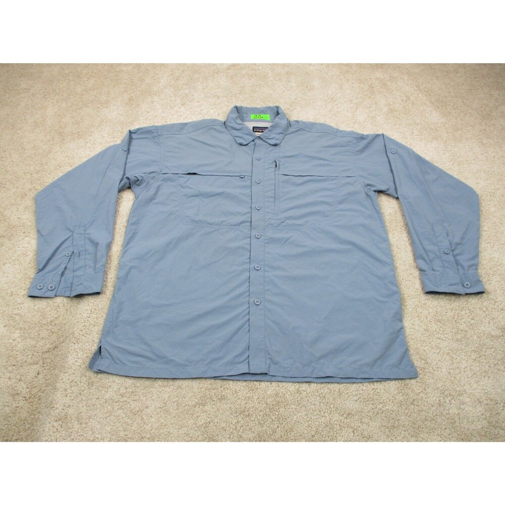 Patagonia Shirt Men Large Blue Sol Patrol Nylon Vented Fishing Outdoor Button Up